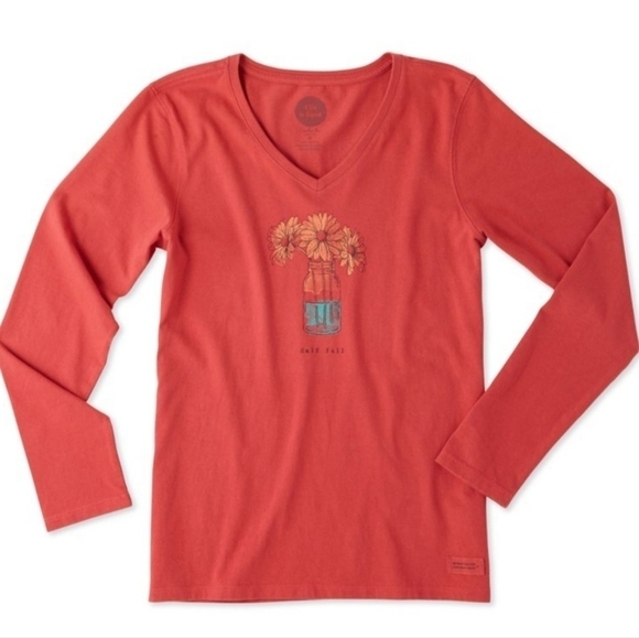 Life Is Good Tops - Life is Good Women's Crusher Vee: Hall Fulldaisy Engraved Clay Red